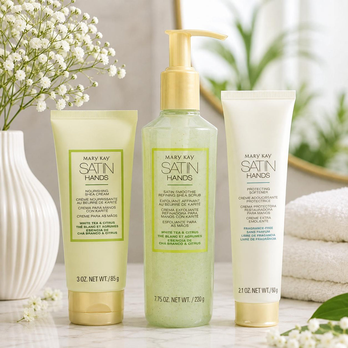Satin Hands Pampering Set - White Tea & Citrus Scent Daily Hand Care 85ml Lotion-Cream for Skin Hydration & Moisture Locking