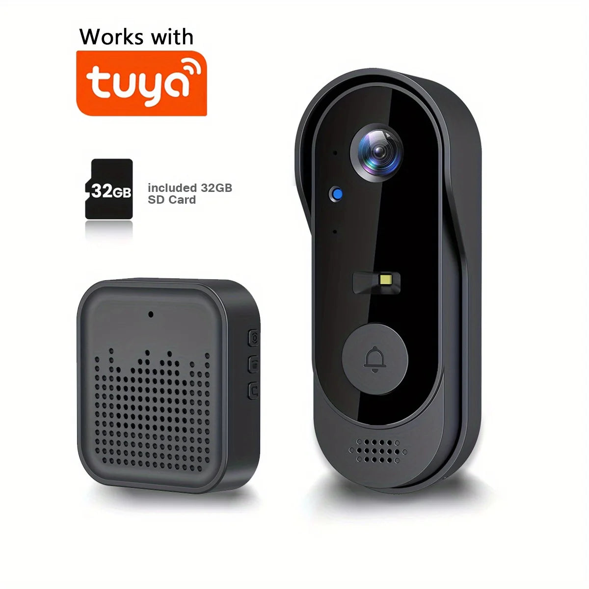 Tuya WiFi Smart Video Doorbell – 1080P HD Camera with Two-Way Audio & Cloud Storage