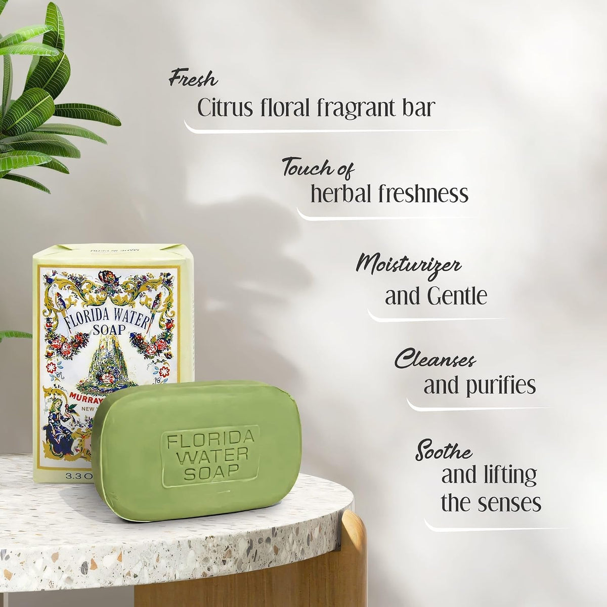 Green Florida Water Body Care Cleanser Soap Bars - 6-Pack (95g Each), Gentle Cleansing, Moisturizing, Soothing, Hydrating, Ideal for Daily Use