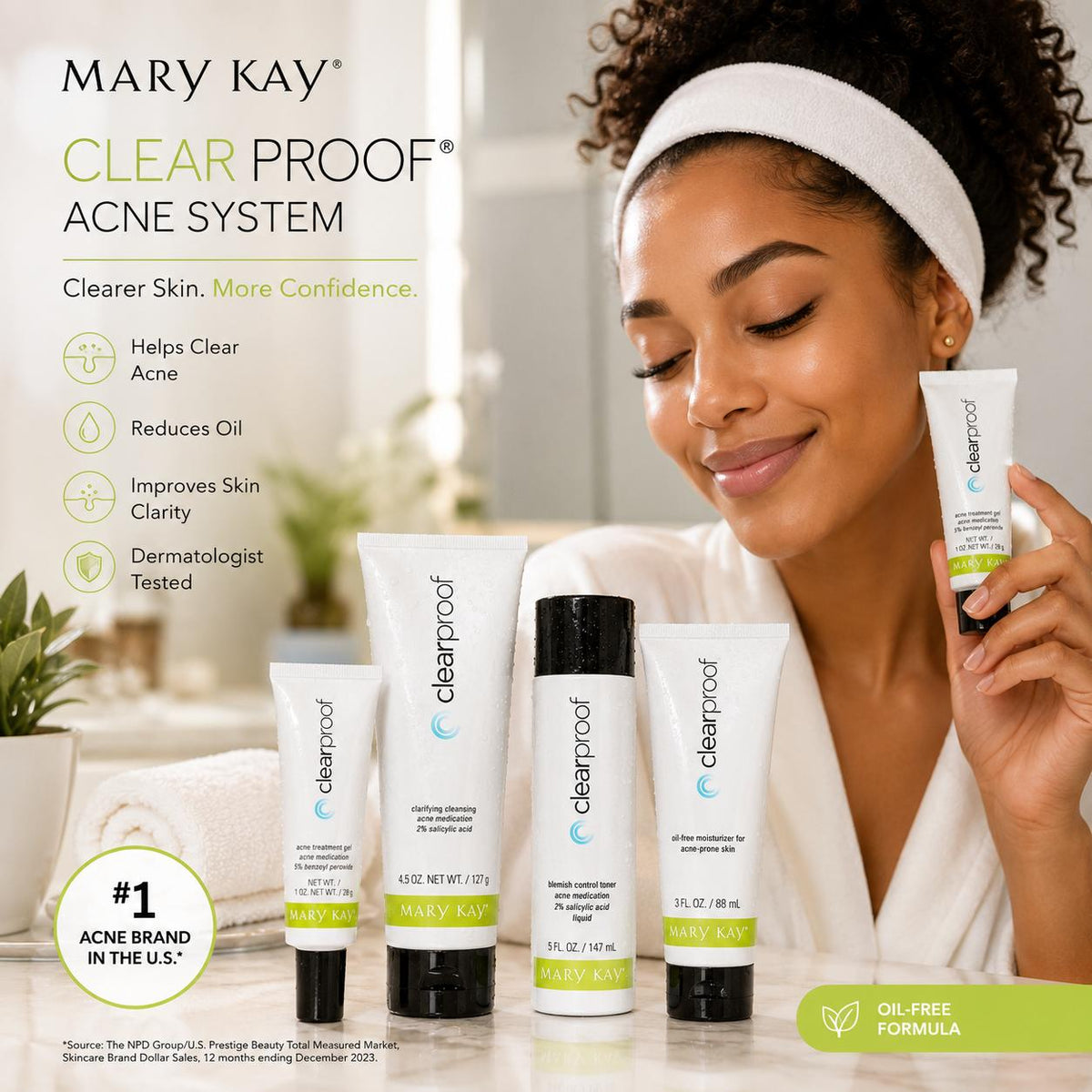 Mary Kay Clearproof Acne System Skincare Set - Niacinamide-Rich Blemish Spot Treatment Cream, Salicylic Acid & Benzoyl Peroxide, 250G Pore-Clearing Moisturizer for Acne-Prone Skin
