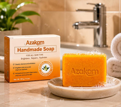 AZAKAM 100g Turmeric Blend Kojic Acid Solid Cleanser Soap (Pack of 6) - Gentle, Hydrating Daily All-Skin Facial & Body Cleanser for Pore Care, Acne Support, Oil Control, Tone Brightening