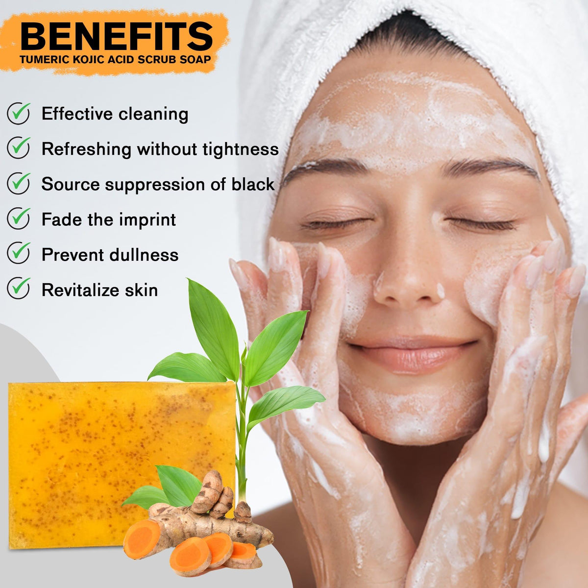 AZAKAM 100g Turmeric Blend Kojic Acid Solid Cleanser Soap (Pack of 6) - Gentle, Hydrating Daily All-Skin Facial & Body Cleanser for Pore Care, Acne Support, Oil Control, Tone Brightening