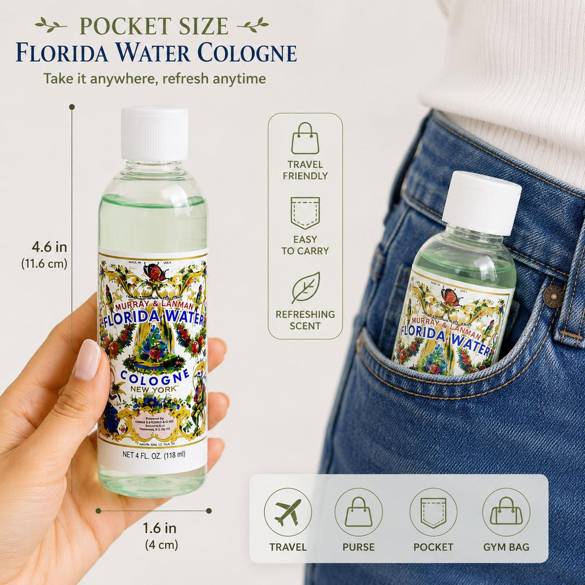 Unisex Florida Water Scented Spirituality Cleansing Spray, 59 ml Travel-Size Refreshing Pocket Bottle, Pack of 6, Portable Beauty & Personal Care Fragrance