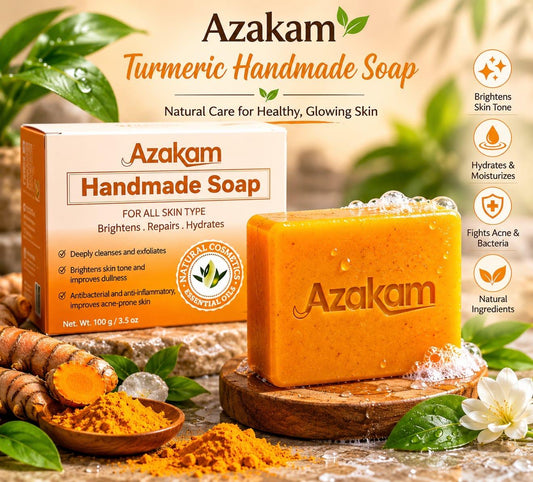 AZAKAM 100g Turmeric Blend Kojic Acid Solid Cleanser Soap (Pack of 6) - Gentle, Hydrating Daily All-Skin Facial & Body Cleanser for Pore Care, Acne Support, Oil Control, Tone Brightening