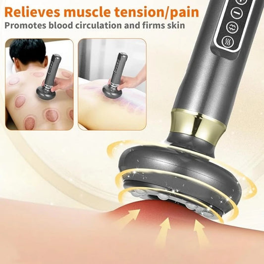 A full - body cupping, scraping and massaging device with 12 - level intensity, powered by USB and using vacuum cupping technolo