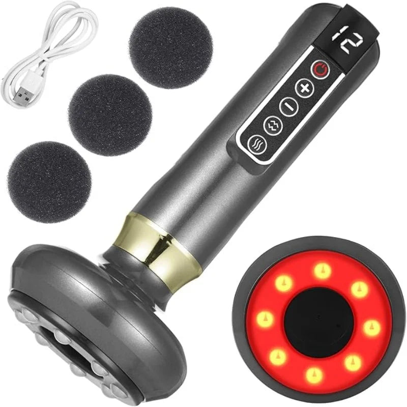 A full - body cupping, scraping and massaging device with 12 - level intensity, powered by USB and using vacuum cupping technolo