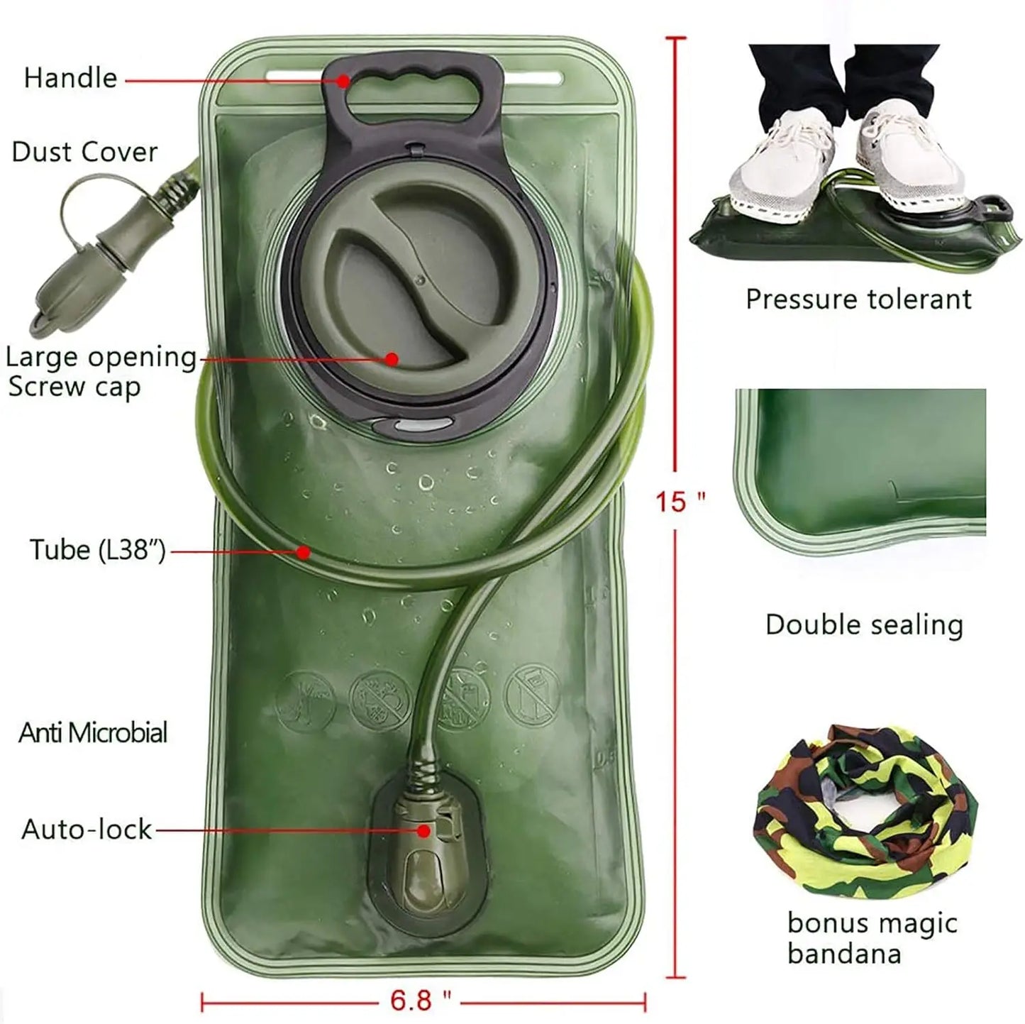 2L Hydration Bladder – Leakproof Water Reservoir for Hiking Backpack