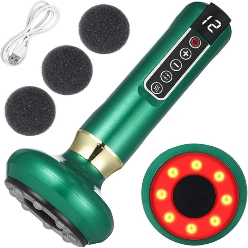 A full - body cupping, scraping and massaging device with 12 - level intensity, powered by USB and using vacuum cupping technolo