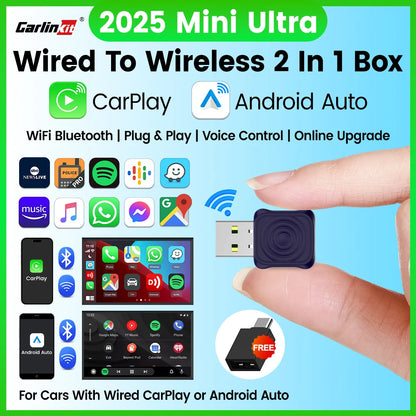 CarlinKit 5.0 Wireless Adapter Mini Ultra Wireless Android Auto & CarPlay USB Dongle For Car Upgrade WiFi Bluetooth Auto Connect