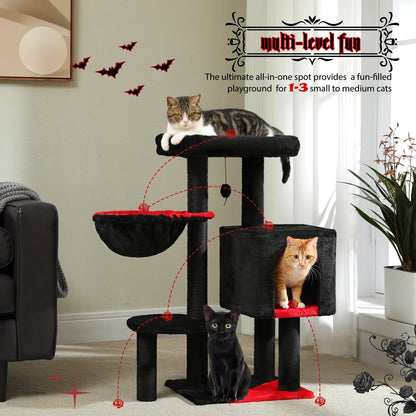 90cm Cat Tree with Scratching Post, Dangling Bell Ball,Spacious Top Bed,Cozy Hammock,Private Cat Condo Suitble for Indoor Cats