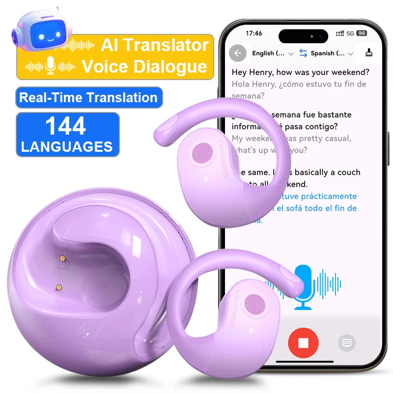 GreatWall AI Real-Time Translation Wireless Bluetooth Earphones Supporting Over 100 Voice Languages Translation Headphones
