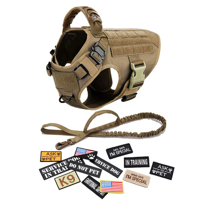 Military Large Dog Harness Collar Leash Bags Patches Set Pet Malinois Training Vests Tactical Dogs Harnesses Accessories