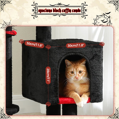 90cm Cat Tree with Scratching Post, Dangling Bell Ball,Spacious Top Bed,Cozy Hammock,Private Cat Condo Suitble for Indoor Cats