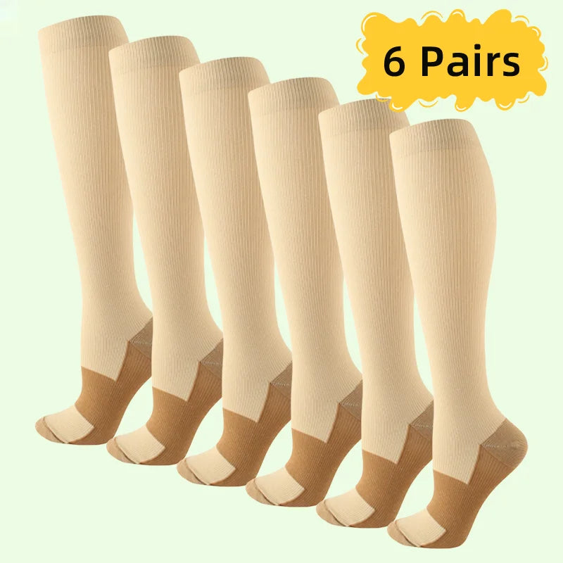 6 pairs copper fiber compression socks for men and women for running and traveling for nurses and pregnant women mid-calf design