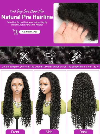 250% Density Water Curly Human Hair Wig – HD Lace Frontal (360/13x4/13x6)