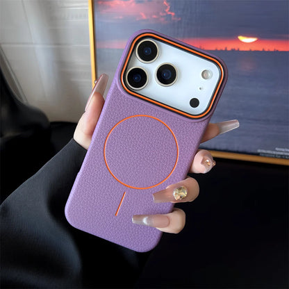 Frosted Hit Color Lichee Pattern Magnetic Phone Case For iPhone 17 Pro Max  For Magsafe TPU Soft Cover