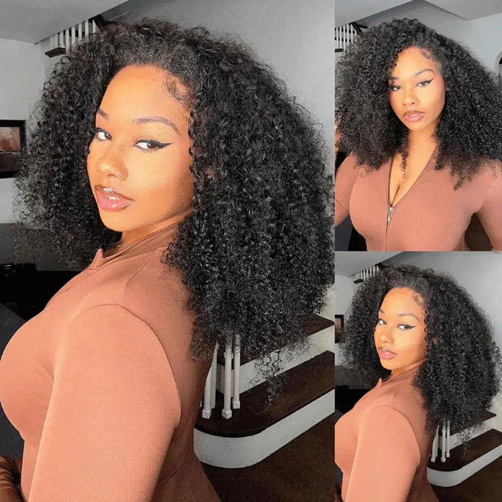 250% Half Wigs Human Hair Afro Kinky Curly Headband Wig Upgrade 3 IN 1 Half Wig With Drawstring Seamless Clip Ins Flip Over