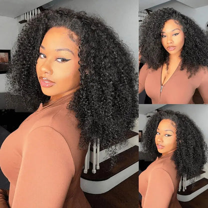 250% Half Wigs Human Hair Afro Kinky Curly Headband Wig Upgrade 3 IN 1 Half Wig With Drawstring Seamless Clip Ins Flip Over