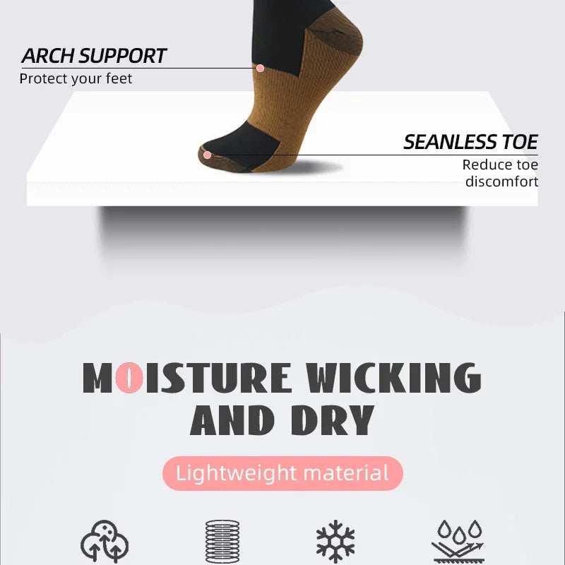 6 pairs copper fiber compression socks for men and women for running and traveling for nurses and pregnant women mid-calf design