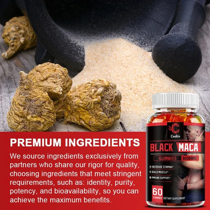Black Maca Gummies - Performance and Mood Supplement, Supports Natural Health, Muscle Growth, Energy - 60 Gummies