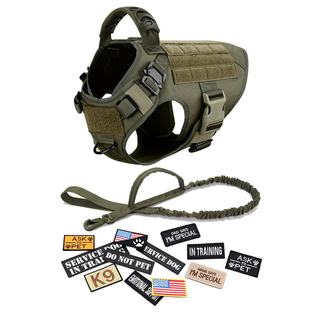 Military Large Dog Harness Collar Leash Bags Patches Set Pet Malinois Training Vests Tactical Dogs Harnesses Accessories