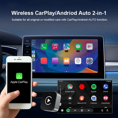 2 IN 1 Wireless Carplay Android Auto Adapter Wired to Wireless carplay Adapter for iPhone Wireless Control Plug & Play Carplay
