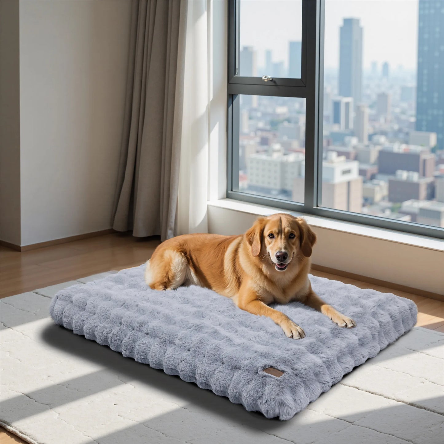 Fluffy Dog Crate Bed for Extra Large Dogs, Plush Faux Fur Crate Pad, Calming Anti Anxiety Dog Bed, Washable Soft Warm Crate