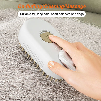 3-in-1 Steam Pet Brush – Electric Spray Grooming Comb (USB Rechargeable)