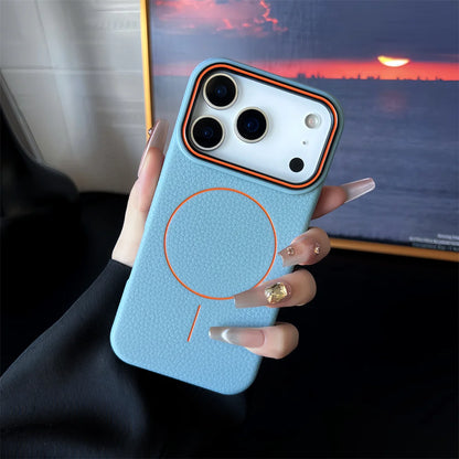 Frosted Hit Color Lichee Pattern Magnetic Phone Case For iPhone 17 Pro Max  For Magsafe TPU Soft Cover