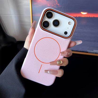 Frosted Hit Color Lichee Pattern Magnetic Phone Case For iPhone 17 Pro Max  For Magsafe TPU Soft Cover