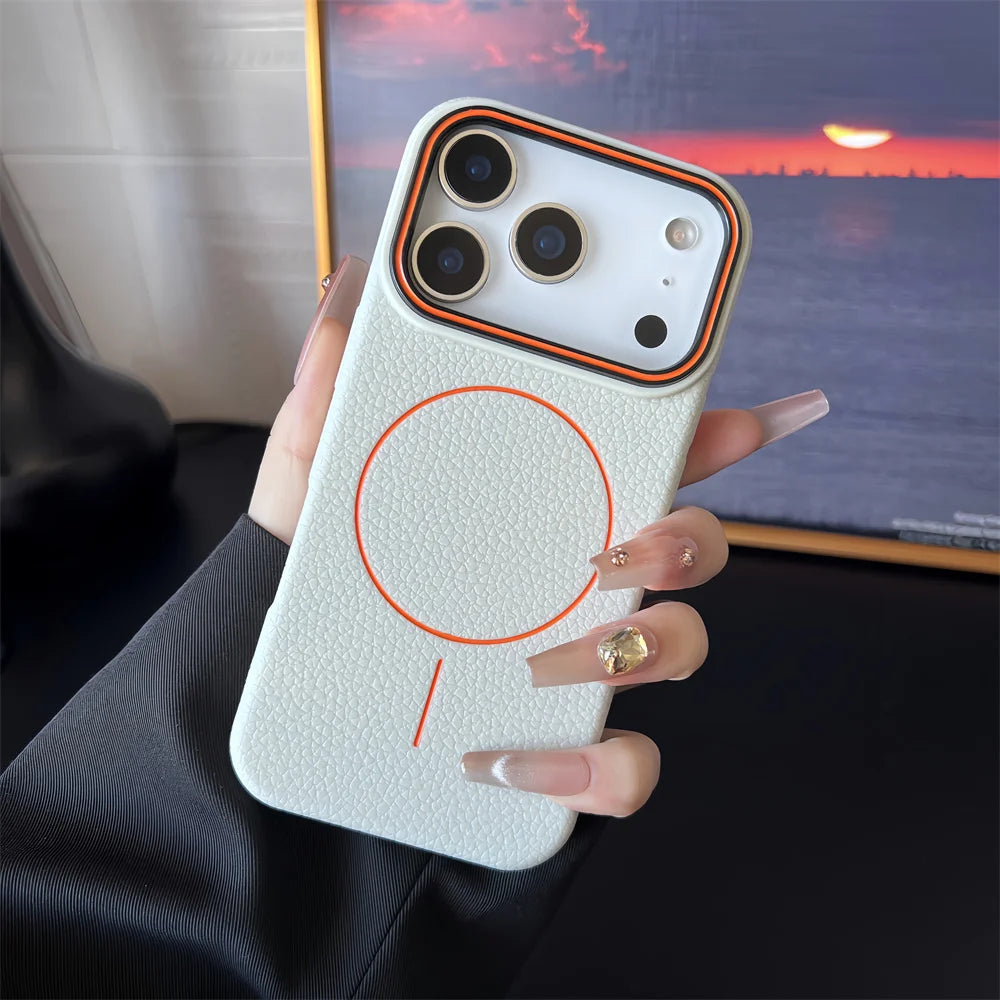 Frosted Hit Color Lichee Pattern Magnetic Phone Case For iPhone 17 Pro Max  For Magsafe TPU Soft Cover