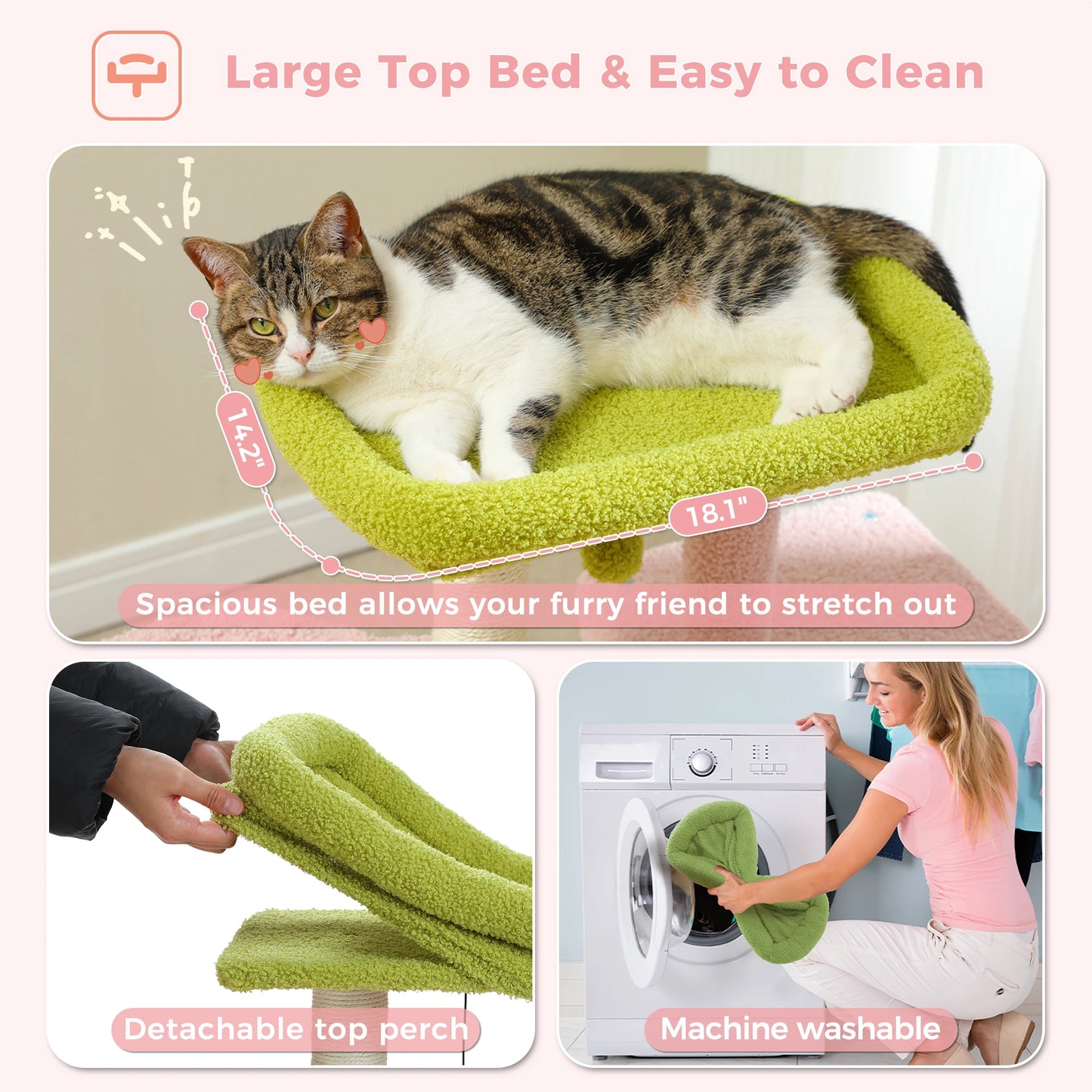 90cm Cat Tree with Scratching Post, Dangling Bell Ball,Spacious Top Bed,Cozy Hammock,Private Cat Condo Suitble for Indoor Cats