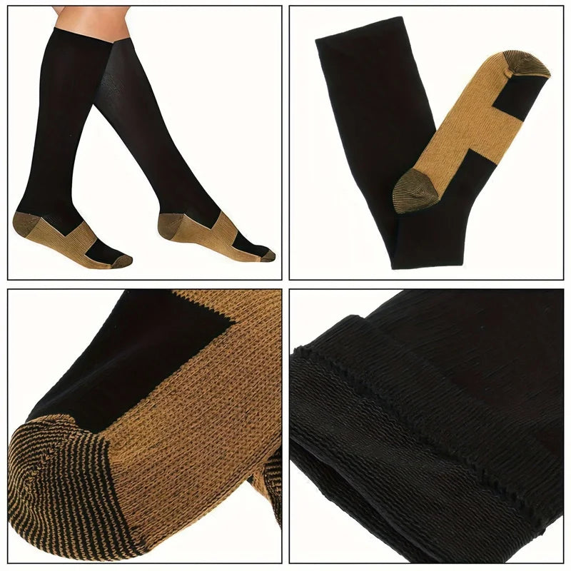6 pairs copper fiber compression socks for men and women for running and traveling for nurses and pregnant women mid-calf design