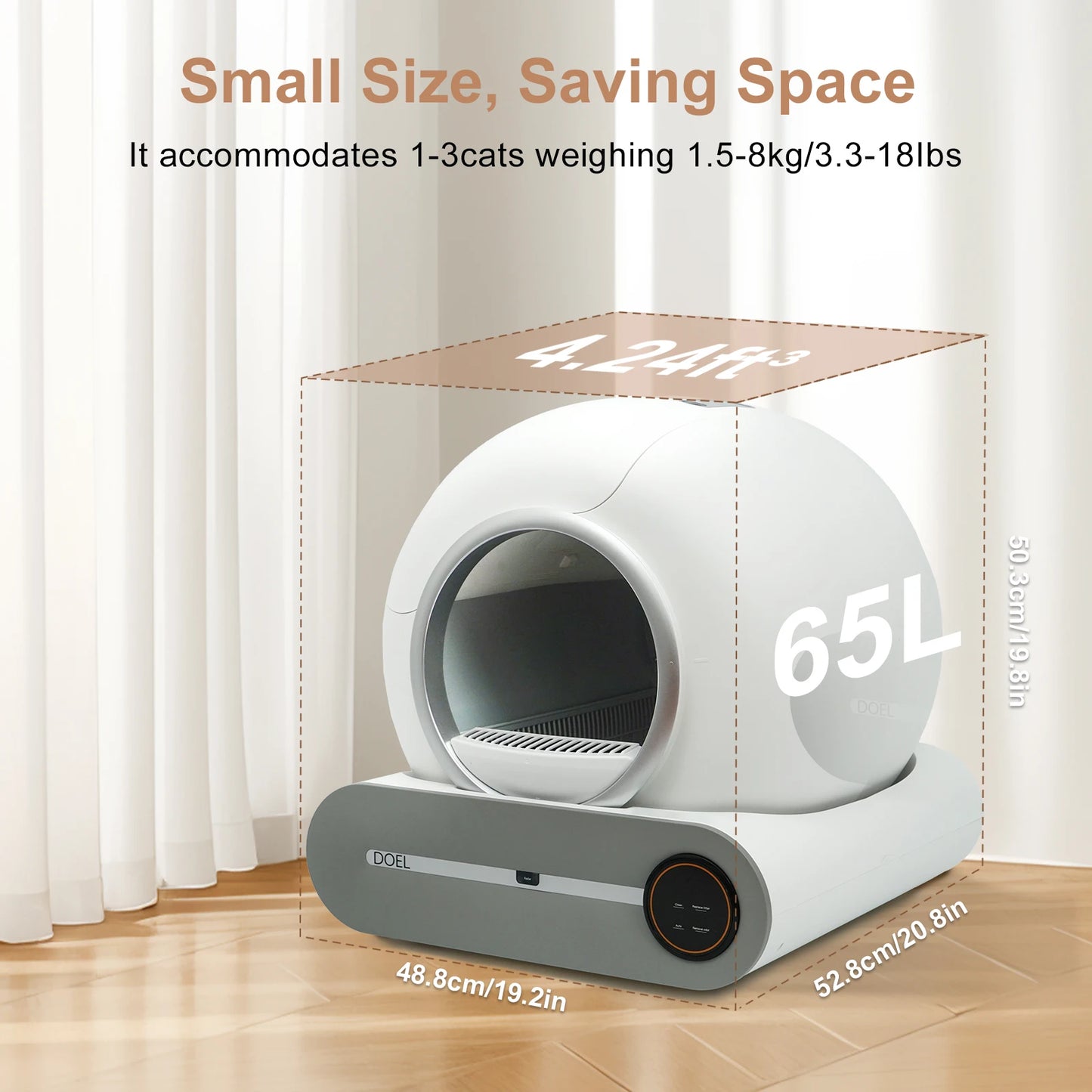 DOEL Self Cleaning Cat Litter Box 65L Automatic Cat Litter Box w/ Trash Bag & Litter Mat Smart Cat Toilet App Control 2.4G WiFi