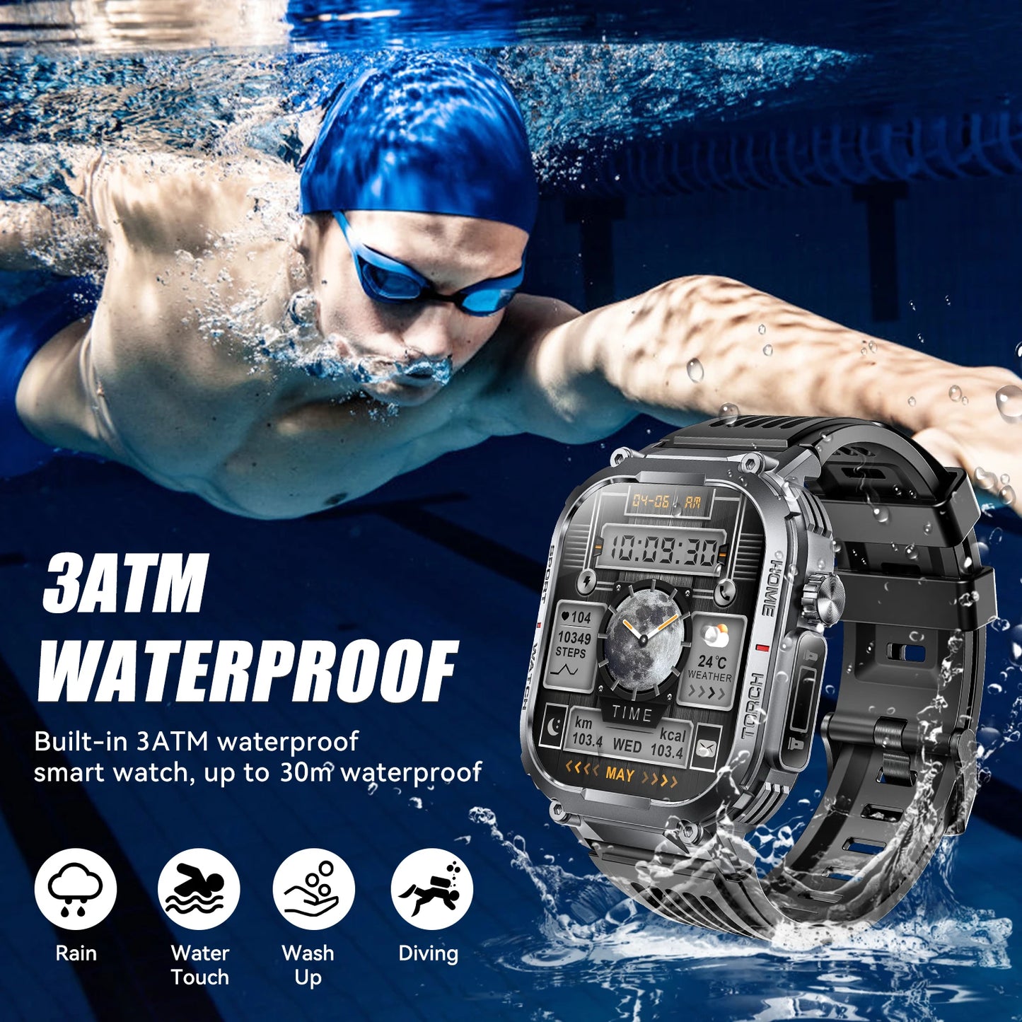 EIGIIS Smart Watch (2024) – 3ATM Waterproof Fitness Tracker with Compass & LED Light