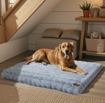 Fluffy Dog Crate Bed for Extra Large Dogs, Plush Faux Fur Crate Pad, Calming Anti Anxiety Dog Bed, Washable Soft Warm Crate
