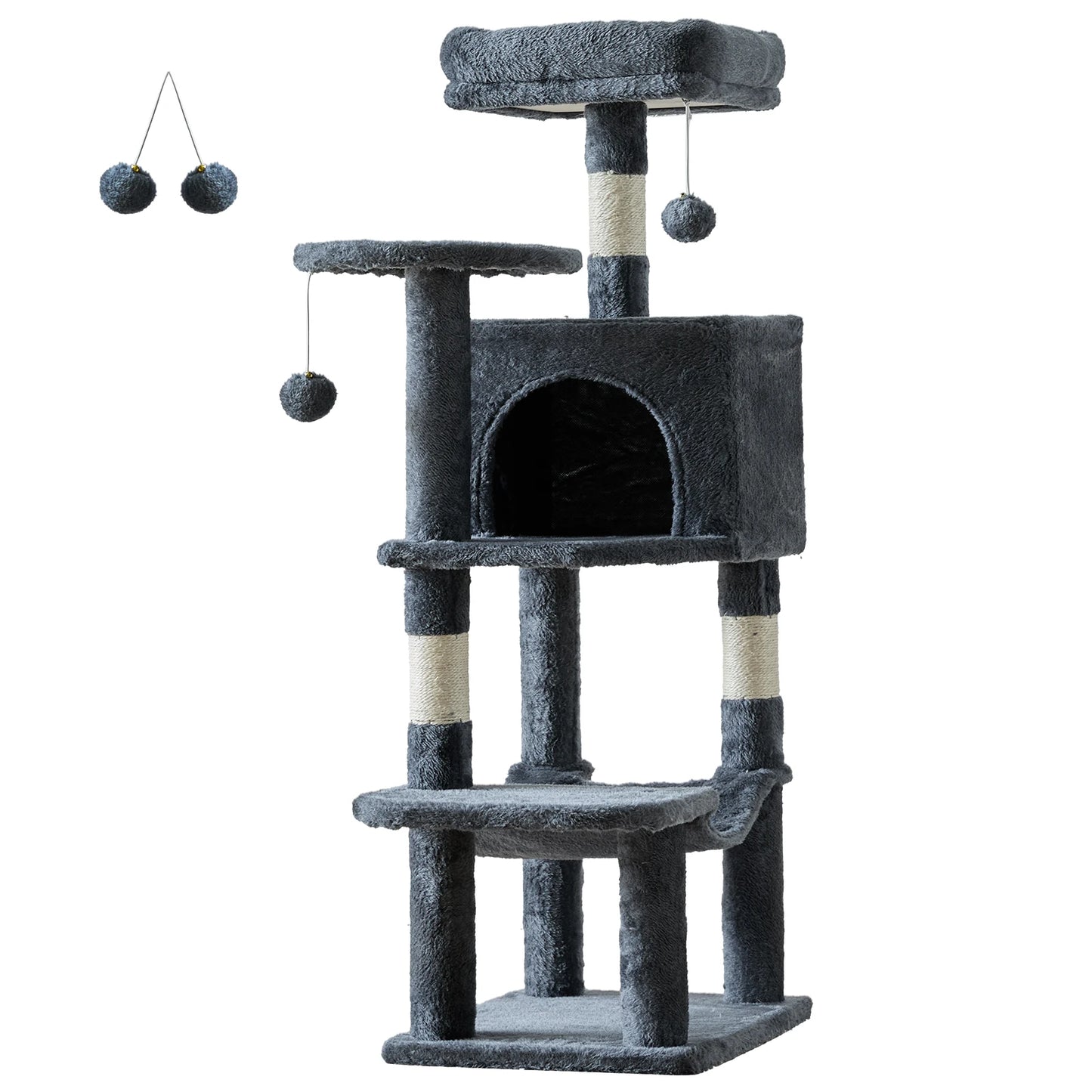 JHK 44In Cat Tree Tall Multi-Cat Climbing Tower for Pet Furniture Natural Sisal Scratching Posts Stable Pet House for Indoor Cat