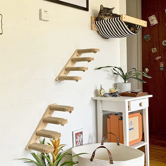 Wall-Mounted Cat Climbing Shelf – 4-Step Stairway with Sisal Scratching Post