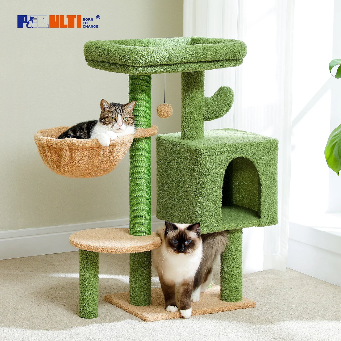 90cm Cat Tree with Scratching Post, Dangling Bell Ball,Spacious Top Bed,Cozy Hammock,Private Cat Condo Suitble for Indoor Cats