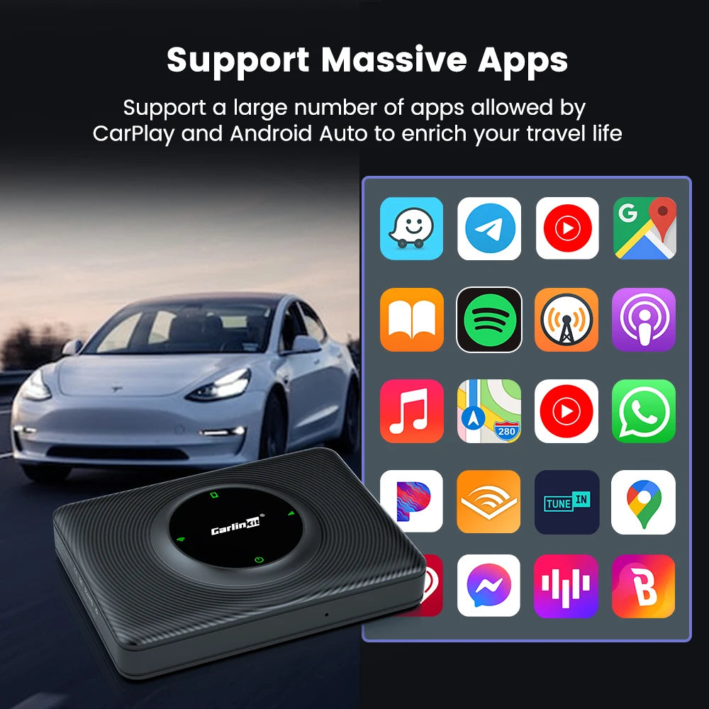 CarlinKit USB Adapter Wireless Android Auto CarPlay 2-In-1 Smart Box For Tesla Model 3 Model Y 2.4G&5Ghz WiFi BLE Auto Connect