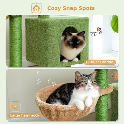 90cm Cat Tree with Scratching Post, Dangling Bell Ball,Spacious Top Bed,Cozy Hammock,Private Cat Condo Suitble for Indoor Cats