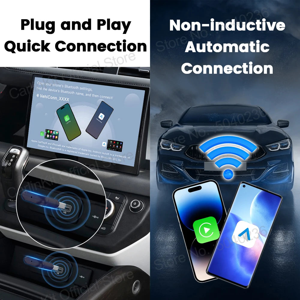 CarlinKit 5.0 Wireless Adapter Mini Ultra Wireless Android Auto & CarPlay USB Dongle For Car Upgrade WiFi Bluetooth Auto Connect