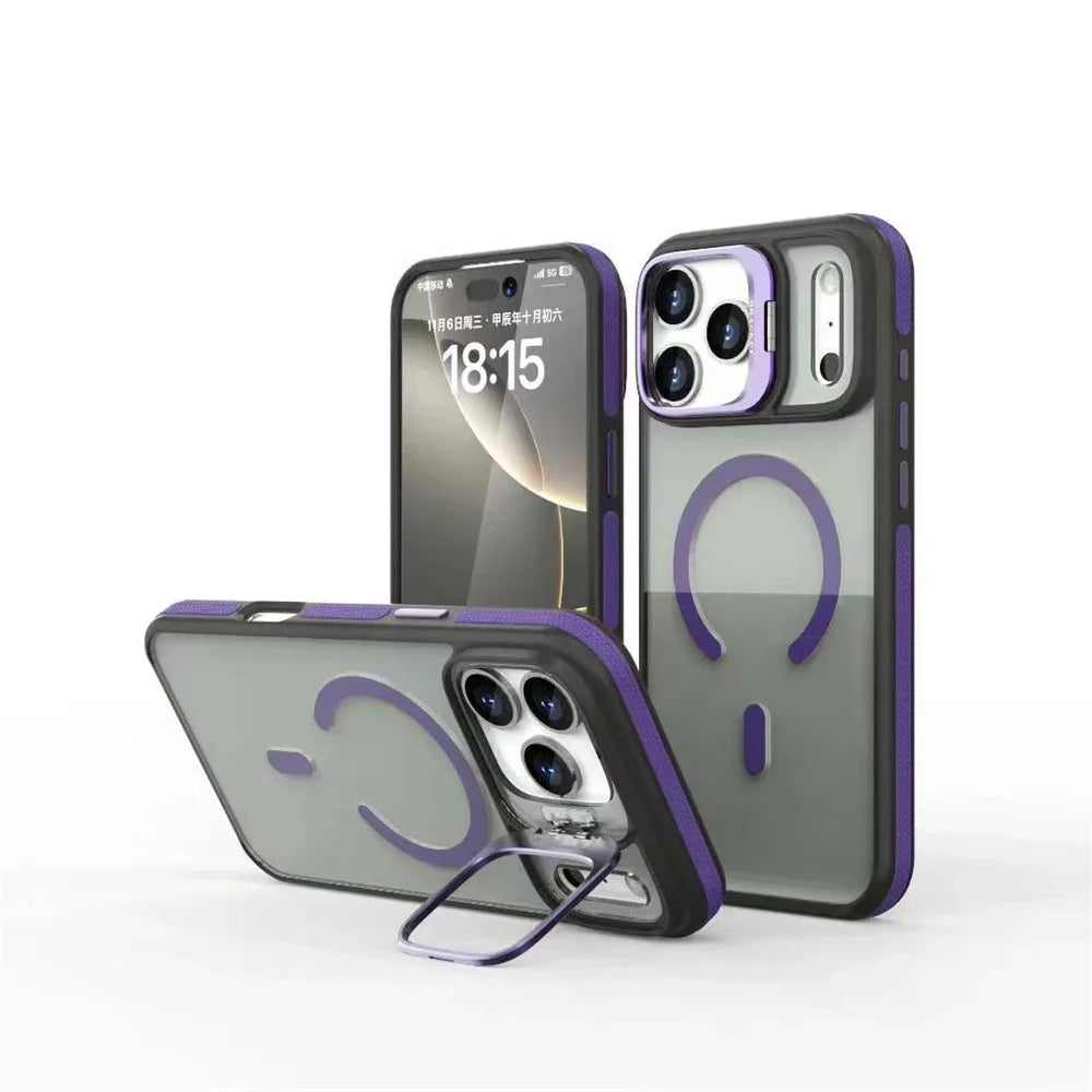 Luxury Matte Transparent Magsafe Kickstand Stand Phone Case For iPhone 17 Air 16 15 14 Plus 13 12 11 17 Pro Max Magnetic Cover