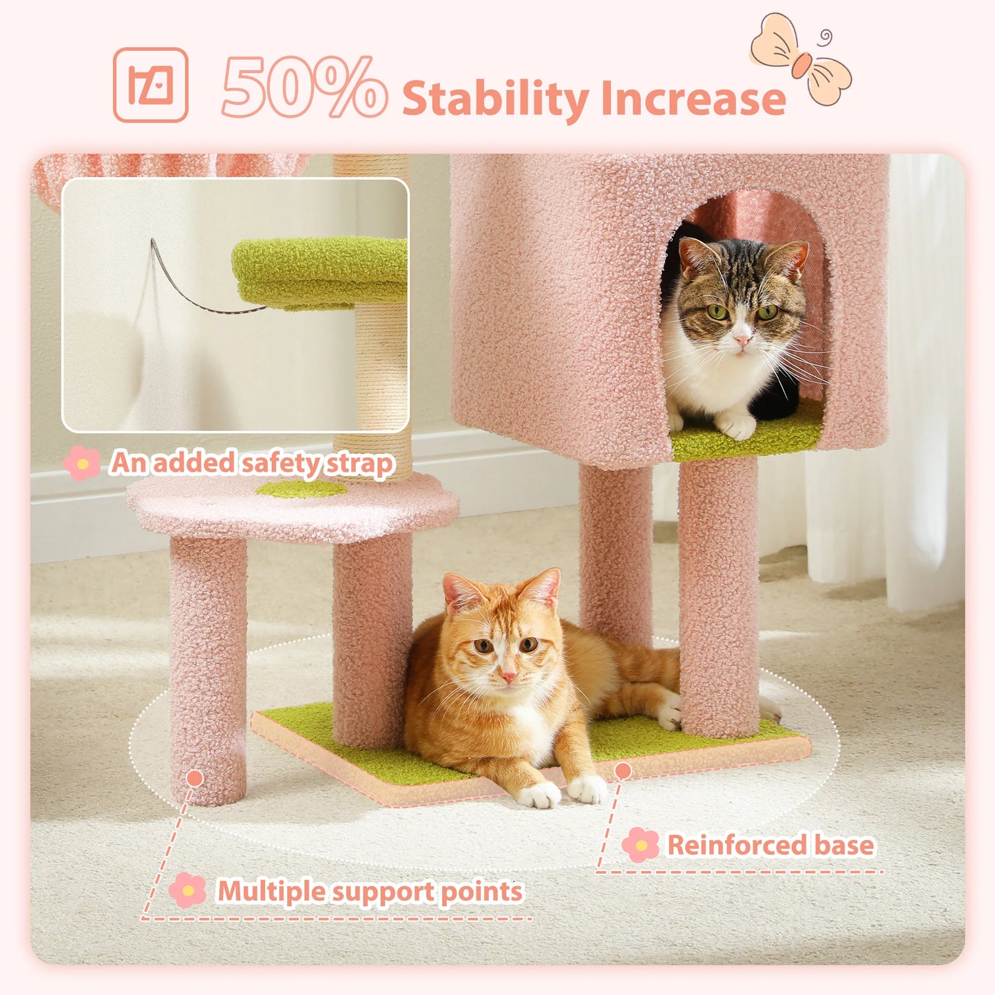 90cm Cat Tree with Scratching Post, Dangling Bell Ball,Spacious Top Bed,Cozy Hammock,Private Cat Condo Suitble for Indoor Cats