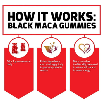 Black Maca Gummies - Performance and Mood Supplement, Supports Natural Health, Muscle Growth, Energy - 60 Gummies