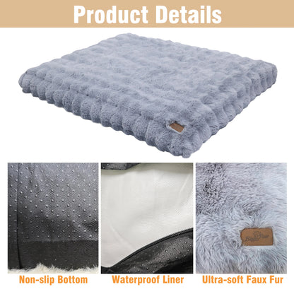 Fluffy Dog Crate Bed for Extra Large Dogs, Plush Faux Fur Crate Pad, Calming Anti Anxiety Dog Bed, Washable Soft Warm Crate