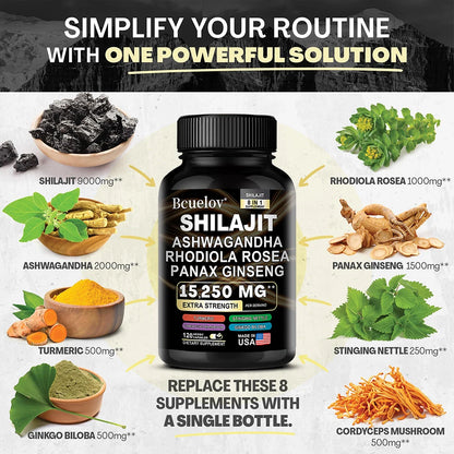Natural Rhodiola Rosea + Ginseng Extract Supplement, 1525 mg, Supports Whole Body Energy, Joint Health and Muscle Mass