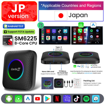 Carlinkit Android 13 Tv Box LED 8+128GB CarPlay Wireless Android Auto Wireless Adapter Support Youtube Netfilx IPTV Spotify GPS