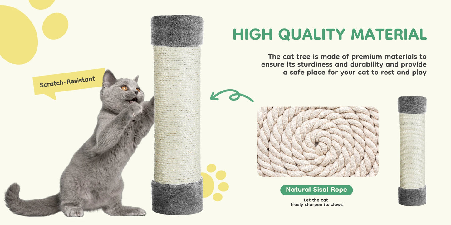 JHK 44In Cat Tree Tall Multi-Cat Climbing Tower for Pet Furniture Natural Sisal Scratching Posts Stable Pet House for Indoor Cat