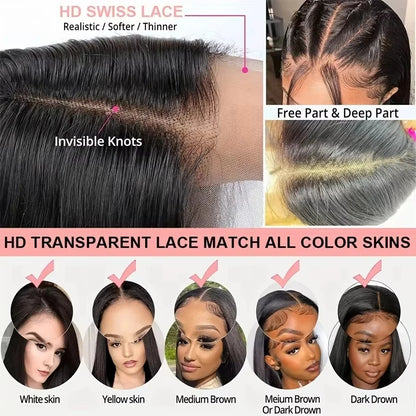 Human Hair Brazilian 4x4 Glueless Put on and go Wig 36 38 40 Inch 13x4 13x6 HD Transparent Bone Straight Lace Frontal Wigs